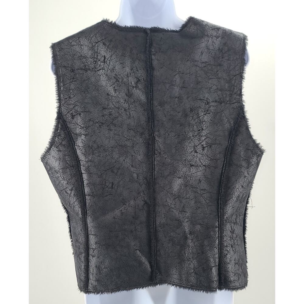 Marc New York women's distressed faux leather & fur vest black Sz Large Mob Wife - Picture 3 of 10
